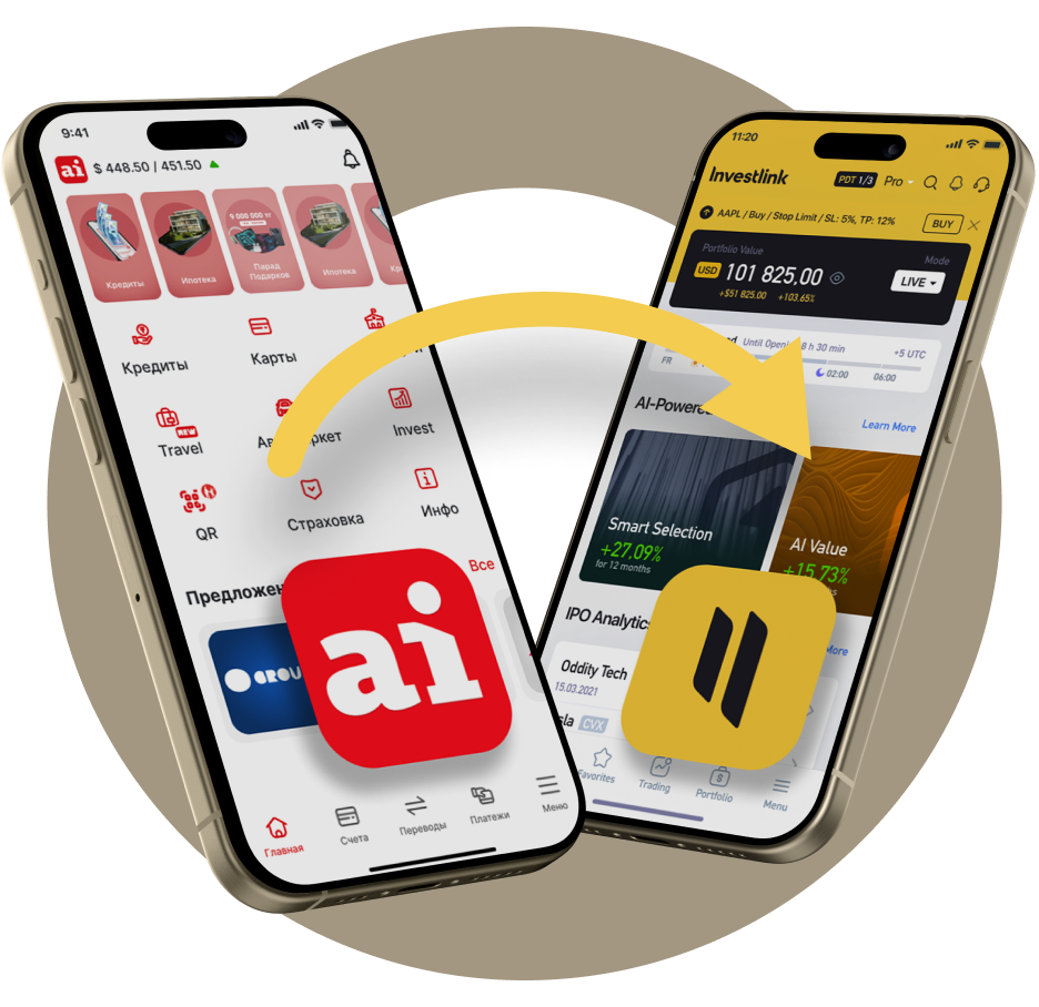 Интерфейс пополнения счета Investlink через Altyn-i
