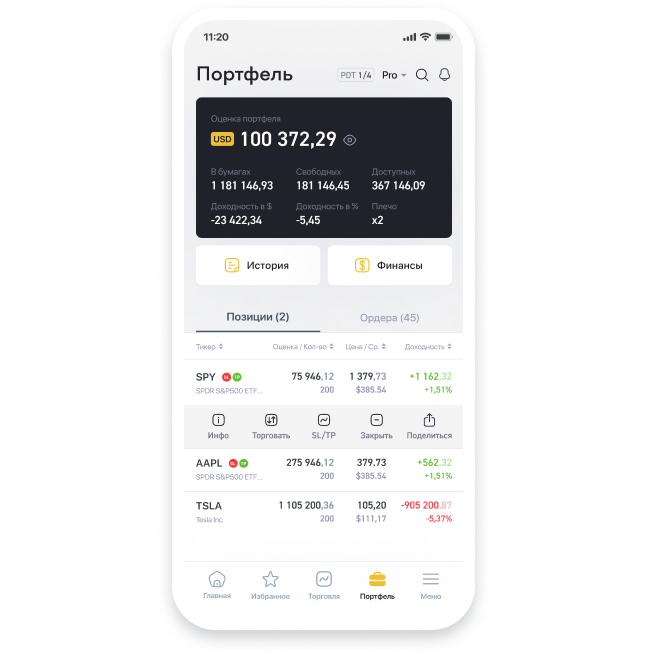 Выставление ордеров по сумме или проценту в приложении Investlink